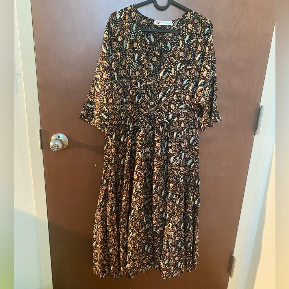 V neck zara long flowy dress